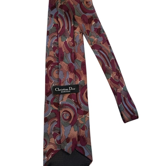 Vtg 80's CHRISTIAN DIOR Monsieur Abstract Silk Necktie Pink Purple 56x3" - Picture 2 of 5